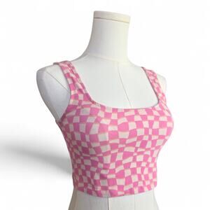 FOREVER 21 Pink/Beige Checkered Tank Top